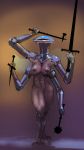  4_arms 9:16 abs absurd_res armor battle_hammer breasts dagger female headgear helmet hi_res humanoid mace meandraco melee_weapon monster monstrous_humanoid multi_arm multi_limb muscular_thighs solo sword unconvincing_armor weapon 