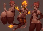  better_version_at_source big_butt breasts bubble_butt butt clothed clothing demon digital_media_(artwork) doomthewolf female fire hair humanoid humanoid_pointy_ears lava lava_skin looking_at_viewer looking_back muscular muscular_female muscular_humanoid presenting presenting_hindquarters side_boob solo under_boob 