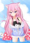  accessory animal_humanoid blush cat_humanoid clothing felid felid_humanoid feline feline_humanoid female hair hair_accessory hi_res humanoid inner_ear_fluff inner_tube jacket long_hair mammal mammal_humanoid marine nyanners pink_hair pinniped purple_eyes seal solo topwear tuft vincentime vtuber white_body youtube 