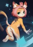  anthro calico_cat diona_(genshin_impact) domestic_cat felid feline felis female flat_chested fur genitals genshin_impact hair hi_res ihzaak kemono mammal mottled nude pawpads piebald pussy smile solo video_games 