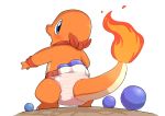  2020 absurd_res ambiguous_gender blush charmander diaper hi_res looking_at_viewer looking_back manmosu_marimo nintendo pok&eacute;mon pok&eacute;mon_(species) simple_background solo standing video_games white_background 