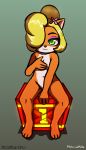  2019 absurd_res accessory activision anthro bandicoot blonde_hair breasts coco_bandicoot covering covering_breasts covering_crotch covering_self crash_bandicoot_(series) e254e eyeshadow female flower flower_in_hair front_view full-length_portrait green_eyes hair hair_accessory hair_over_eye hi_res imminent_death looking_at_viewer makeup mammal marsupial nude one_eye_obstructed orange_body plant portrait sitting solo video_games 