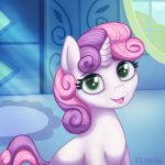  absurd_res broken_window carpet cmc eltaile equid equine female friendship_is_magic godrays hasbro hi_res horn inside looking_at_viewer mammal my_little_pony open_mouth sitting solo sweetie_belle_(mlp) tongue unicorn window 