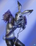  anthro bodypaint clothed clothing face_paint fur hi_res lagomorph leporid male mammal microphone music purple_eyes rabbit singer solo topless whimsicalsquirrel white_body white_fur wings 