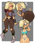  &lt;3 2020 4:5 adventure_time anthro blonde_hair blush bottomwear bracelet breasts bronwyn butt canid canine canis cartoon_network centinel303 cleavage clothed clothing domestic_dog equid equine excited female fur hair hair_over_eye happy horn hybrid jewelry mammal midriff navel one_eye_obstructed panties pants rainicorn scarf seductive short_hair solo ta-na tailwag tan_body tan_fur torn_bottomwear torn_clothing torn_pants underwear unicorn 
