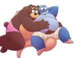  2020 anthro belly black_nose blue_body brown_body brown_fur bulge cade_(the_human_heart) clothing cuddling duo dylan_(the_human_heart) eulipotyphlan eyes_closed fur hug leonthelionel male male/male mammal mole_(animal) overweight overweight_male simple_background the_human_heart_(game) underwear ursid video_games visual_novel white_background 