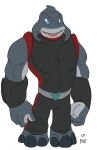  alien anthro belt claws clothing darthkriddles disney fingers gantu grey_body hi_res horn lilo_and_stitch male marine muscular muscular_anthro muscular_male signature standing suit teeth toe_claws tongue 