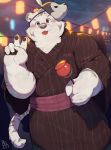  2020 absurd_res anthro blush clothed clothing detailed_background felid festival fur hi_res humanoid_hands kemono male mammal night outside overweight overweight_anthro overweight_male pantherine piero03432812 solo tiger tongue tongue_out white_body white_fur 