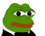  amphibian animated anonymous_artist anthro big_eyes booba bow_tie clothing dilated_pupils frog frown green_body green_skin lips low_res male meme pepe_the_frog red_lips smile solo suit 