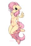  absurd_res anthro breasts clothing cutie_mark equid equine female fluttershy_(mlp) friendship_is_magic genitals hasbro hi_res horse legwear mammal my_little_pony nepentz nude pony pussy solo stockings wings 