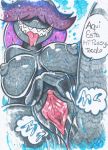  black_body breasts female genitals hi_res humanoid mcdave19 monster monster_girl_(genre) not_furry nude pussy solo tongue tongue_out traditional_media_(artwork) 