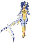  1:1 anthro axela breasts digimon digimon_(species) female fish fur gabumon genitals gills grope hair hi_res inner_ear_fluff long_tail marine multicolored_body nipples non-mammal_breasts nude pussy red_eyes shark simple_background solo tuft xion_13 yellow_body yellow_skin 