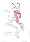  anthro blush bottomless butt clothed clothing fashion female footwear kangaroo macropod mammal marsupial mia_(tira_shanks) no_underwear nude sitting socks solo tirashanks_(artist) topwear wallaby 