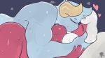  &lt;3 16:9 athletic claudia_(peculiart) demon duo eyes_closed female gus_(peculiart) hand_on_cheek holding_cheek horn humanoid kissing love male male/female peculiart pillow romance smooch widescreen 
