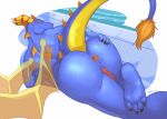  2020 all_fours animal_genitalia animal_penis anthro anus ass_up blue_body blue_scales butt claws dorsal_frill dragon erection feet finger_claws frill_(anatomy) fur genitals grin hand_on_butt head_crest head_frill hi_res holding_butt horn invalid_tag looking_at_viewer looking_back lying male multicolored_body negger nude on_front orange_body orange_fur penis poolside presenting presenting_hindquarters raised_tail rear_view red_eyes scales scalie seductive smile solo spread_butt spreading tail_tuft toe_claws tuft two_tone_body water wings yellow_body yellow_scales 