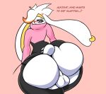  anthro backsack balls big_butt bottomwear butt clothing ear_piercing genitals hi_res hoodie kirbot12 male nintendo pants piercing pink_clothing pok&eacute;mon pok&eacute;mon_(species) raboot solo thick_thighs topwear torn_clothing video_games wide_hips 