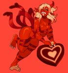  &lt;3 2019 5_toes absurd_res akyko_(ceehaz) asian_mythology bdsm big_breasts black_sclera bondage bound breasts broken_horn ceehaz cleavage clothed clothing demon east_asian_mythology fangs feet female gift_wrapped hair hi_res highlights_(coloring) horn horned_humanoid humanoid japanese_mythology mammal mostly_nude muscular muscular_female muscular_humanoid mythology nails not_furry one_eye_closed oni open_mouth open_smile raised_leg red_background red_body red_hair red_skin ribbon_bondage ribbons sharp_nails simple_background smile soles solo toes tongue tongue_out white_hair wide_hips yellow_eyes yōkai 