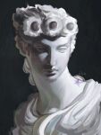  1boy artistic_error birthmark black_background braid closed_mouth commentary english_commentary giorno_giovanna highres joestar_birthmark jojo_no_kimyou_na_bouken long_hair looking_to_the_side male_focus portrait sillyzcrazy67 single_braid solo statue vento_aureo victory_rolls 