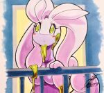 025aki 2026 absurd_res antennae_(anatomy) anthro arm_support blush blush_lines breasts convenient_censorship dated eyelashes female generation_6_pokemon goodra green_eyes hi_res leaning_on_elbow nintendo pokemon pokemon_(species) purple_body signature slime solo tail