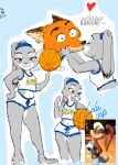 another anthro ball_on_finger basketball blue_eyes bottomwear buckteeth canid canine clothing colored_sketch countershade_torso countershading dipstick_ears disney ear_markings ears_as_hair eyes_closed female fox green_eyes grey_body half-closed_eyes hand_on_hip heart_symbol hi_res hotpants judy_hopps kiss_on_lips kissing lagomorph leporid lidded_eyes logo_on_clothing lola_bunny looney_tunes male mammal markings multicolored_ears narrowed_eyes nick_wilde pink_nose pointy_ears purple_eyes rabbit shorts sketch sportswear sunnypompom06 teeth tied_ears vocalization warner_brothers wide_eyed zootopia