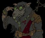  anthro black_background claws clothed clothing derp_eyes fangs fur green_eyes grey_body grey_fur humor jewelry male mammal meme reaction_image robe rodent simple_background skaven skree_(artist) staff teeth warhammer_(franchise) warpstone 