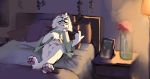  absurd_res anthro balls beckoning bed bovid caprine clothed clothing clothing_lift deltarune eyewear furniture genitals gesture glasses goat hi_res horn looking_at_viewer male mammal monster night pawpads paws penis pompsadoodle ralsei relaxing romantic_ambiance solo video_games 