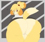  ? animal_crossing anthro bent_over big_breasts big_butt bottomless breasts butt canid canine canis clothed clothing domestic_dog female fur genitals hair huge_butt iandragonlover isabelle_(animal_crossing) looking_back mammal nintendo partially_clothed pussy rear_view red_eyes shih_tzu solo standing thick_thighs toy_dog video_games wide_hips yellow_body yellow_fur 