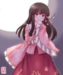  1girl alternate_costume cosplay hatsuyuki_(kantai_collection) highres houraisan_kaguya houraisan_kaguya_(cosplay) japanese_clothes kanon_(kurogane_knights) kantai_collection kimono long_hair look-alike night touhou 