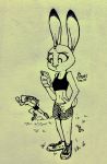  2020 anthro bottomwear cellphone clothed clothing crop_top disney duo fully_clothed fur hi_res holding_cellphone holding_object holding_phone inktober inktober_2020 jack_savage judy_hopps lagomorph leporid mammal midriff phone rabbit running shirt shorts simple_background standing theblueberrycarrots topwear zootopia 