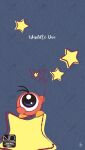  black_hair blue_eyes bright_pupils butterfly_net character_name commentary_request hand_net highres holding holding_butterfly_net kirby_(series) meme_(sleepsheep) net no_humans one-eyed solo star_(symbol) waddle_doo white_pupils 