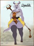  3:4 absurd_res big_breasts blizzard_entertainment breasts clothing dizzyknight draenei female hi_res hooves horn humanoid legwear lips opachki scantily_clad solo staff thick_thighs thigh_highs video_games warcraft 
