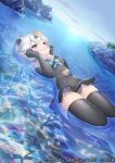  :3 animal_ears bare_shoulders black_gloves black_legwear black_swimsuit blue_eyes blue_neckwear bow bowtie californian_sea_otter_(kemono_friends) commentary_request ctake02 elbow_gloves eyebrows_visible_through_hair floating frilled_swimsuit frills fur_collar gloves highres kemono_friends kemono_friends_3 lucky_beast_(kemono_friends) ocean official_art one-piece_swimsuit otter_ears otter_girl otter_tail shell shell_hair_ornament short_hair sleeveless smiley_face swimsuit tail thighhighs water white_fur white_hair zettai_ryouiki 