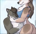  anthro breasts canid canine canis cleavage clothed clothing duo eyes_closed female geckoguy123456789 hug male male/female mammal pregnant smile spottedchai wolf 