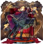  1girl alice_margatroid alternate_costume black_boots black_hairband blonde_hair blue_eyes book book_stand boots bow_(music) brown_pantyhose cape curtains dragon_girl dragon_horns dragon_tail flute frilled_hairband frills full_body game_asset green_skirt grimoire hair_over_one_eye hairband high_heel_boots high_heels highres holding holding_bow_(music) holding_instrument holding_violin horns instrument jacket lace-up_boots lolita_hairband long_sleeves looking_at_viewer matching_shanghai official_art open_book pantyhose petticoat playing_flute playing_instrument purple_cape purple_jacket red_cape rotte_(1109) shanghai_doll simple_background skirt solo sparkle tail third-party_source touhou touhou_lostword transparent_background two-sided_cape two-sided_fabric violin 