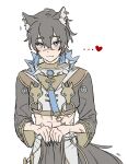  ... 1boy :3 abs animal_ear_earrings animal_ear_fluff animal_ears black_nails blue_eyes blue_gem blush brown_hair chocoball0505 collar commentary_request cowboy_shot cropped_jacket ear_wiggle earrings fang fang_out fingernails garu_(nu_carnival) gem hair_between_eyes heart highres jewelry looking_at_viewer midriff motion_lines multiple_earrings nu_carnival official_alternate_costume pants scar scar_on_arm scar_on_face scar_on_nose scar_on_stomach sharp_fingernails short_hair simple_background smile solo spiked_collar spikes tail tail_wagging tassel tassel_earrings three-quarter_sleeves upturned_eyes white_background white_pants wolf_boy wolf_ears wolf_tail 