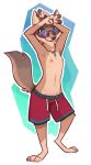  2020 ankle_tuft anthro arm_tuft belly_tuft blue_background brown_body brown_fur canid canine cheek_tuft claws clothed clothing countershade_torso countershading double_v_sign ear_piercing ear_stud elbow_tufts eyewear facial_tuft female flat_chested fox fuel_(artist) fur gesture gloves_(marking) gradient_background green_background green_eyes grey_body grey_fur hi_res inner_ear_fluff jewelry knee_tuft leg_markings leg_tuft looking_at_viewer mammal markings neck_tuft necklace nipples outline pawpads piercing raised_arm simple_background socks_(marking) solo sunglasses swift_fox swimming_trunks swimwear tan_body tan_countershading tan_fur taylor_(fuel) toe_claws topless tuft v-cut v_sign white_background white_outline 