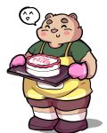  2020 4:5 anthro apron blush bottomwear cake clothing dessert eyes_closed food hi_res inigo_(kusosensei) kemono kusosensei male mammal overweight overweight_anthro overweight_male shirt shorts simple_background solo topwear ursid white_background 