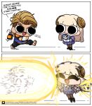 >:) :d ^_^ ai-generated_art_(topic) ash_baby_(meme) barefoot black_eyes black_shoes blonde_hair brown_hair brown_pantyhose chibi closed_eyes commentary energy_beam english_commentary english_text fingerless_gloves forced_title_drop gloves highres ingrid_(capcom) long_hair luke_sullivan meme miyan_(oceanmaiden) pantyhose purple_skirt scar scar_across_eye scar_on_face shoes skirt smile street_fighter street_fighter_6 v-shaped_eyebrows walking 