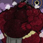  anthro arm_hair asian_clothing barazoku beard belly belly_hair big_belly big_muscles black_hair black_sclera bodily_fluids body_hair bottomwear chest_hair clothing demon dragon east_asian_clothing facial_hair hair hairy halftonhalfshell horn huge_muscles japanese_clothing leg_hair loincloth male mature_male mawashi monster musclegut muscular mythological_creature mythological_scalie mythology nipples red_body reptile scalie solo sweat yellow_eyes 