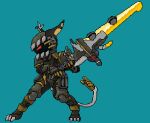  action_pose android anthro armor attack_pose battle_damage bent_legs broken_ear claws clothing digital_media_(artwork) fangs fiera_(kiar_riptide) fighting_pose gauntlets gloves green_body handwear highlights_(coloring) humanoid invalid_tag kiar_riptide knee_pads knife_sheath machine male melee_weapon pixel_(artwork) pose prehensile_tail red_eyes robot shaded simple_background solo squinted_eyes sword tail tail_hand teeth teeth_showing toe_claws unusual_anatomy unusual_tail visor visor_helmet weapon 