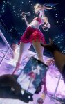  3d_(artwork) antelope anthro biped blonde_hair bottomwear bovid bracelet breasts cellphone clothed clothing digital_media_(artwork) disney electronics female foxventus gazelle gazelle_(zootopia) hair hi_res holding_cellphone holding_microphone holding_object holding_phone jewelry mammal microphone miniskirt on_stage phone red_clothing skirt tan_body thick_thighs topwear zootopia 