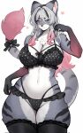  1girl animal_ear_fluff animal_ears animal_nose artist_name black_bra black_fur black_hair black_panties black_ribbon black_thighhighs bra breasts chest_tuft cleavage frilled_bra frilled_panties frills furry furry_female grey_fur grey_hair highres large_breasts lingerie long_hair looking_at_viewer multicolored_fur multicolored_hair navel original panties pink_eyes pink_fur pink_hair pink_nails ribbon simple_background smile solo streaked_hair tail tail_ornament tail_ribbon thick_thighs thighhighs thighs tiger_ears tiger_girl tiger_stripes underwear valleedolla white_background white_fur 
