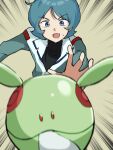 1boy blue_eyes blue_hair flying haro highres kamille_bidan motion_lines panties reaching robot speed_lines theft torn_86 underwear white_panties 