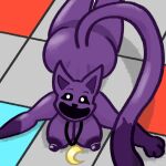  absurd_res anthro big_breasts big_butt black_eyes breasts butt catnap_(poppy_playtime) ears_up female happy hi_res jewelry long_tail lying mob_entertainment necklace nipples on_front paws poppy_playtime pupils purple_body purple_nipples raised_head sasunchick simple_background smile smiling_critters solo tail thick_thighs white_eyes white_pupils 