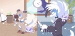  absurd_res ambiguous_gender anthro blue_body blue_eyes blue_fur bracelet brown_body brown_fur clock clothing cloud collar duo english_text feral fur generation_7_pokemon hi_res jewelry kian_(kianyemao) liuliankeya lycanroc nintendo plant plant_pot pokemon pokemon_(species) rockruff text white_body white_fur 
