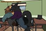  2026 3:2 4_toes 5_fingers 5_toes absurd_res anthro anthro_on_anthro aroused bear biped bottomwear brown_bear bulge_grinding canid canine canis chair claws clothed clothed_anthro clothed_male clothing colored_sketch computer day desk detailed_background dialogue digital_drawing_(artwork) digital_media_(artwork) digitigrade dominant dominant_male dry_humping duo electronics english_text erection erection_under_bottomwear erection_under_clothing erection_under_pants excessive_feces eyebrows feces feet finger_claws fingers fluffy fluffy_tail fully_clothed fur furniture grinding grizzly_bear hair handpaw hi_res humping inside king_(the_werewolf_king) kuruk_(character) laptop looking_at_another looking_pleasured lying male male/male male_anthro male_pooping mammal mane mane_hair mythological_canine mythological_creature mythology office office_background office_chair office_clothing office_desk office_window office_worker on_back on_chair on_furniture on_table pants paws plantigrade pooping pooping_pants pooping_pants_together scatplay sex sharp_teeth shirt short_ears short_fur sitting sitting_on_chair sketch slightly_chubby slightly_chubby_anthro slightly_chubby_male small_ears snout soiling soiling_bottomwear soiling_clothing soiling_pants soiling_together standing table tail talking_to_another tall teeth text three-quarter_view tight_clothing toe_claws toes tongue tongue_out topwear ursidae ursine ursine_ears werecanid werecanine werecreature werewolf wolf yonnixart 