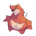  1boy ? bakemono_no_ko bara biceps closed_mouth collarbone dated english_commentary furry furry_male hypnof0xx kumatetsu looking_at_viewer male_focus muscular muscular_male pectorals signature topless_male upper_body white_background 