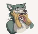  anthro beastars bodily_fluids canid canine canis duo finger_fetish finger_in_mouth finger_play fingers hand_in_mouth kisera legoshi_(beastars) male mammal mouth_play open_mouth saliva saliva_string solo_focus teeth tongue tongue_out wolf 
