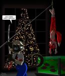  anthro blood bodily_fluids canid canine christmas christmas_lights christmas_tree domestic_cat duo felid feline felis fish fox gore holidays krezz_karavan makogrey male male/male mammal marine melee_weapon piranha_(fish) roy_(character) serrasalmid siamese sword torture tree water weapon 