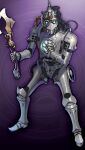  1boy android aqua_eyes axe game_asset gaou_(umaiyo_puyoman) grimms_notes hand_on_own_chest holding holding_axe holding_weapon humanoid_robot joints legs_apart looking_at_viewer male_focus no_humans non-web_source official_art open_hand purple_background robot robot_joints solo standing tin_man_(grimms_notes) weapon 
